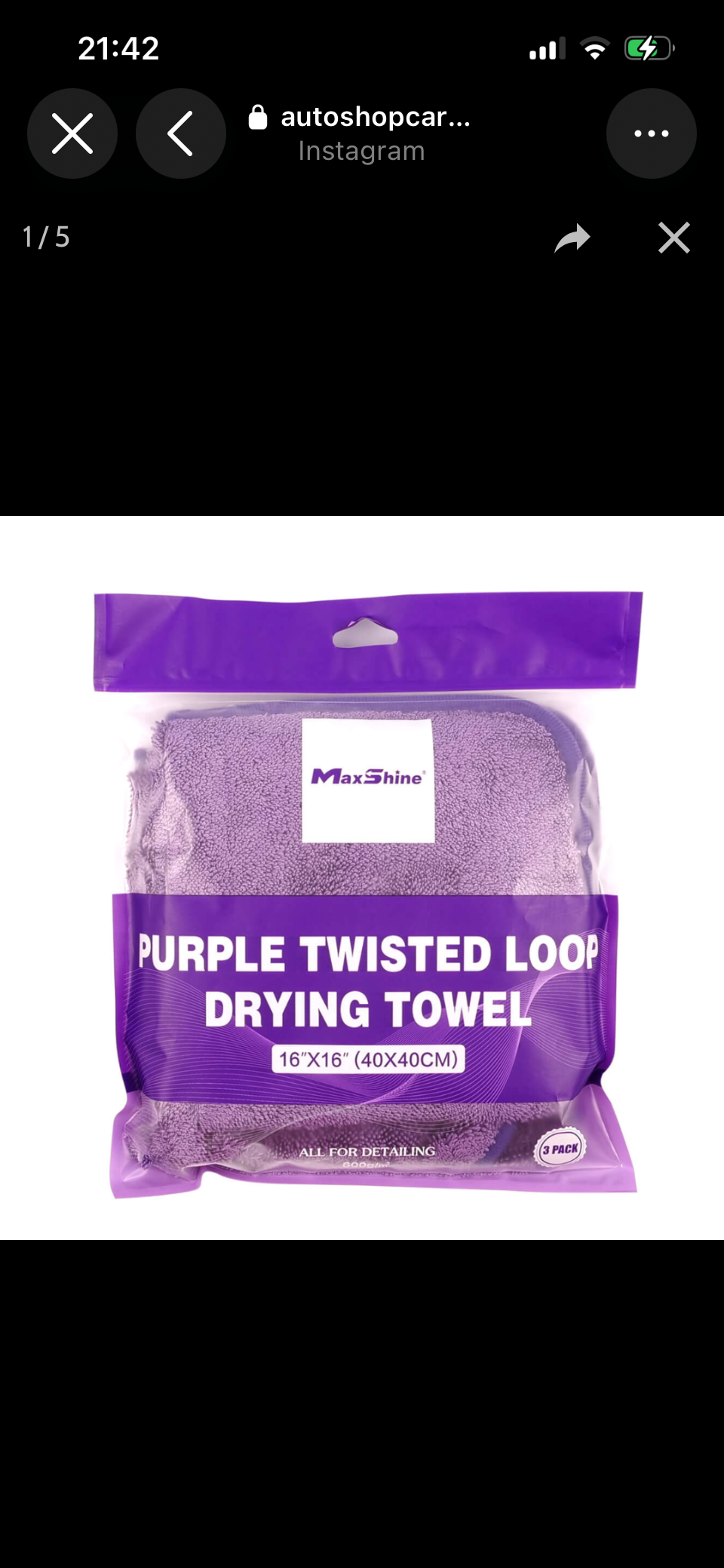MaxShine – Purple Single Twisted Loop Drying Towel- 600GSM 16″x16″- 3pcs/pack
